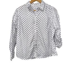 Foxcroft Women’s Button up shirt Roll tab sleeve white w raised dots Sz 12